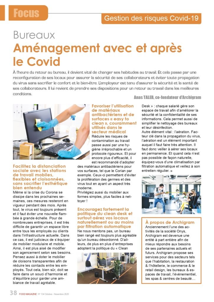 Article sur l'aménagement des bureaux avec Archigram, abordant les stratégies pour optimiser l'espace de travail et garantir la sécurité post-Covid.