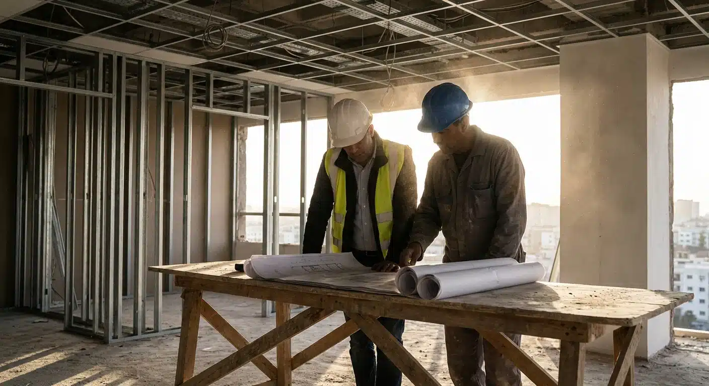 Coordination d'un chantier d'aménagement à Casablanca — architecte et chef de chantier sur plans d'exécution, Archigram®